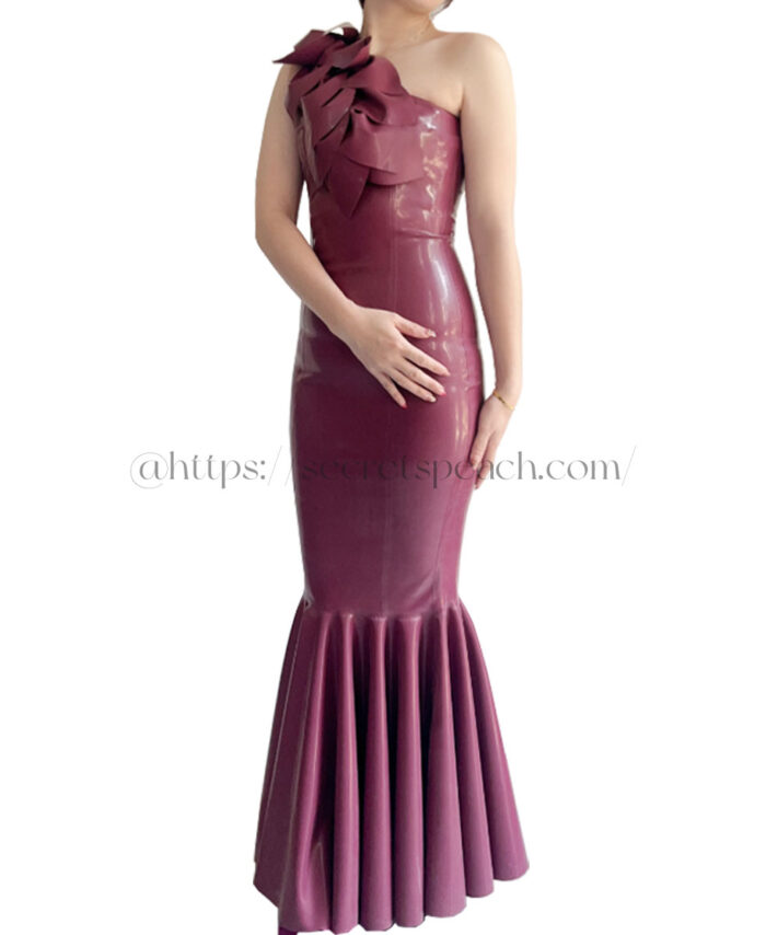 100% Natural Latex Dress Wine Red