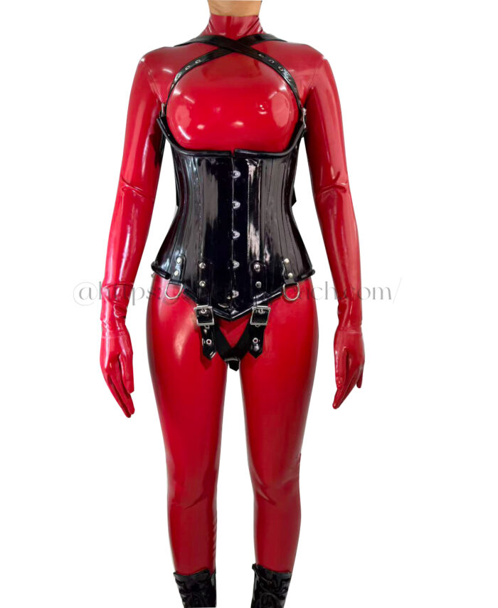 Latex Bodysuit With Gloves and Corset