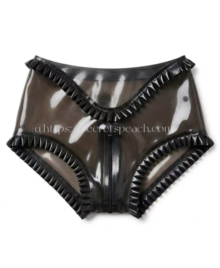 100% natural latex transparent black lace high waisted underwear