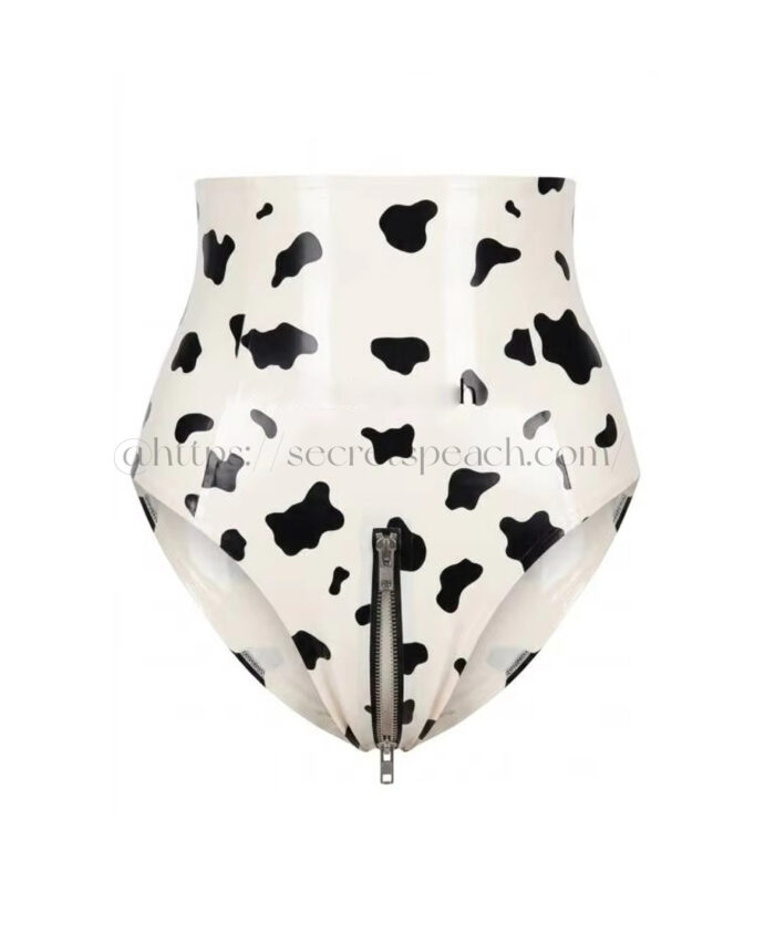 100% natural latex cow pattern high waisted women's underwear
