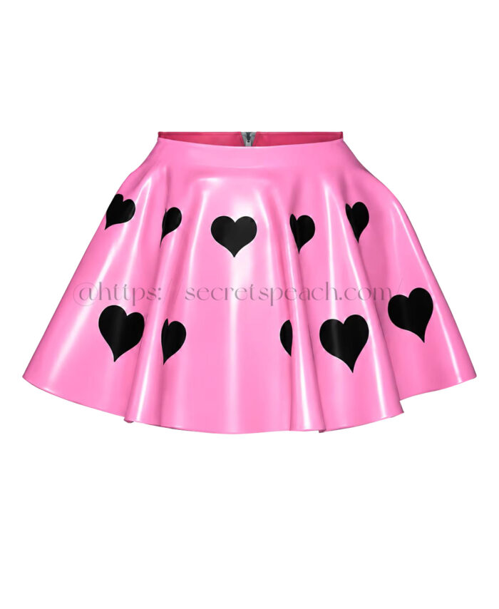 100% natural latex pink black peach heart pleated skirt
