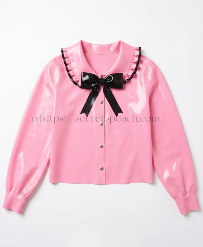 100% natural latex long sleeved bow tie shirt for women