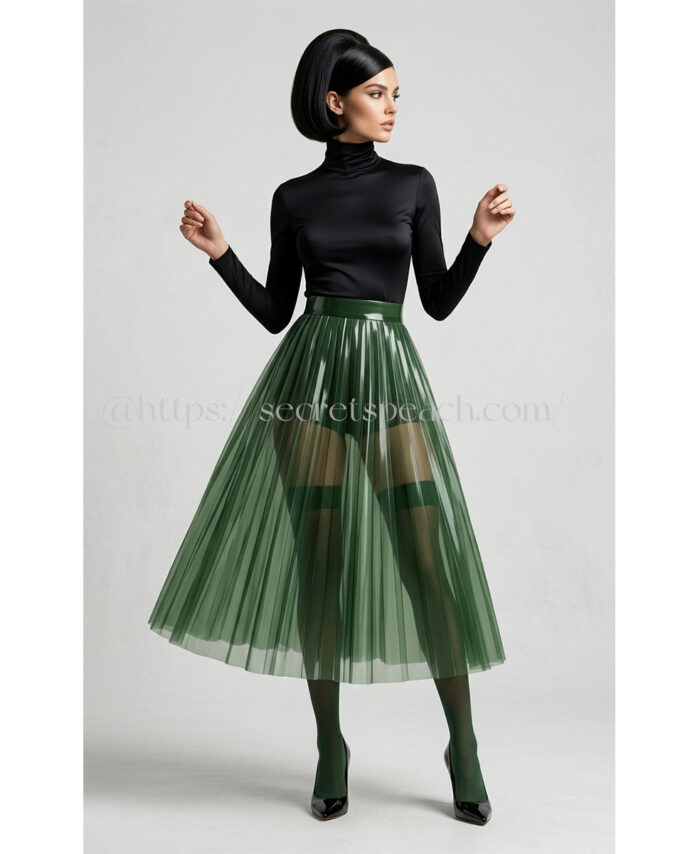 100% natural latex women's high waisted MIDI skirt